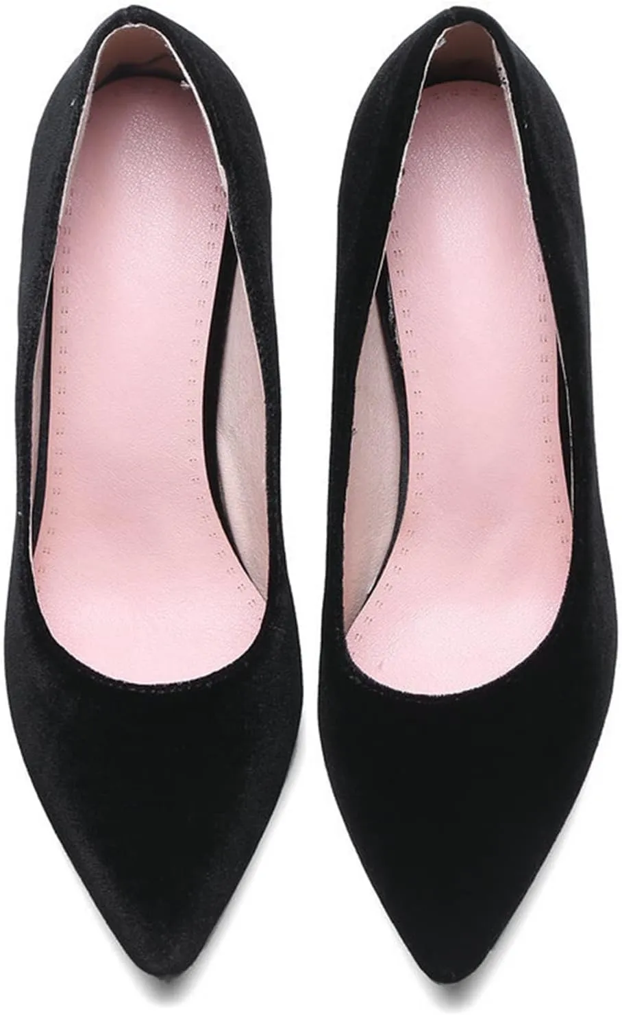 Womens Pointed Toe Slip On Pumps Chunky High Heel Casual Faux Suede Fashion Office Work Dress Shoes
