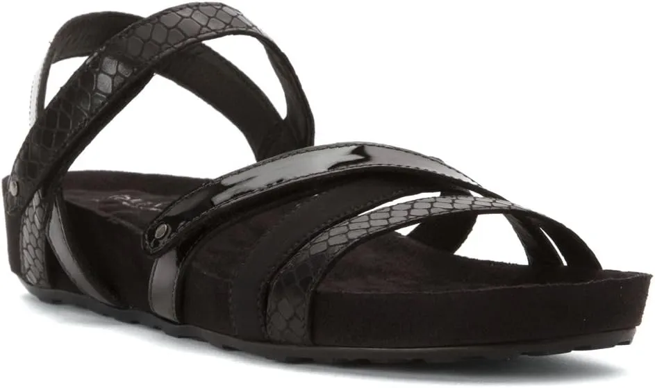 Women's Walking Cradles Pool Strappy Sandal Black Textured Multi Leather/Suede 10.5 M