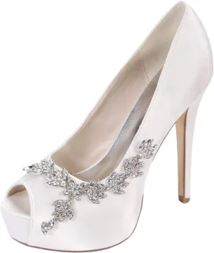 Women's Wedding Shoes for Bride High Heels Peep Toe Bridal Shoes Crystal Party Pumps Sandals