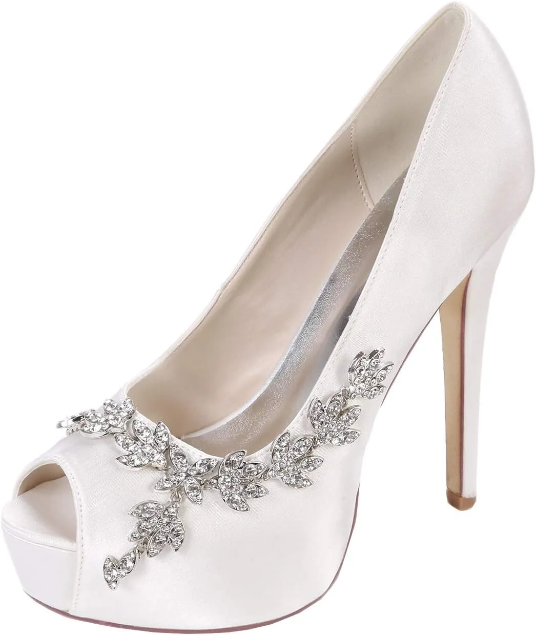 Women's Wedding Shoes for Bride High Heels Peep Toe Bridal Shoes Crystal Party Pumps Sandals