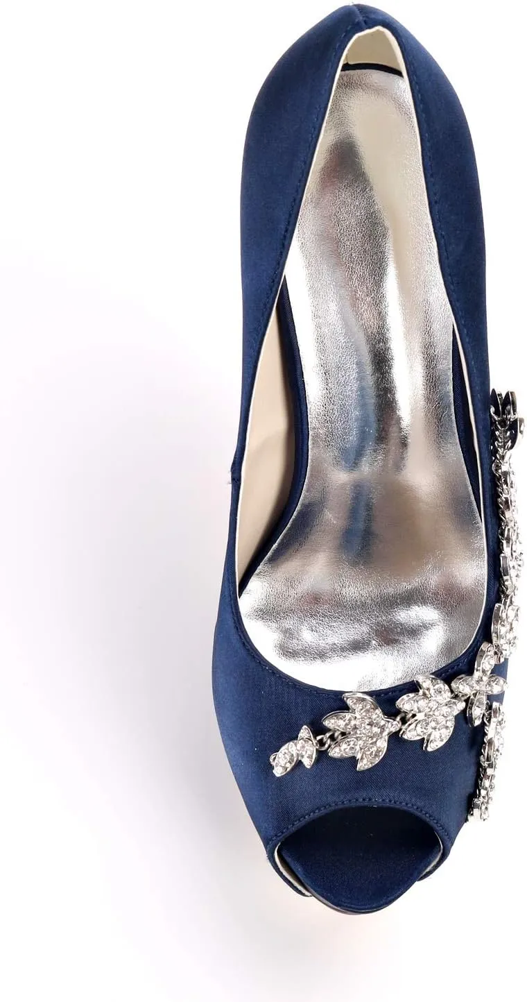 Women's Wedding Shoes for Bride High Heels Peep Toe Bridal Shoes Crystal Party Pumps Sandals