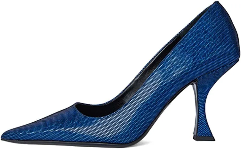 XYD Women Dress Classic Pumps Pointed Toe Mid High Flared Heels Slip On Office Lady Party Event Formal Shoes