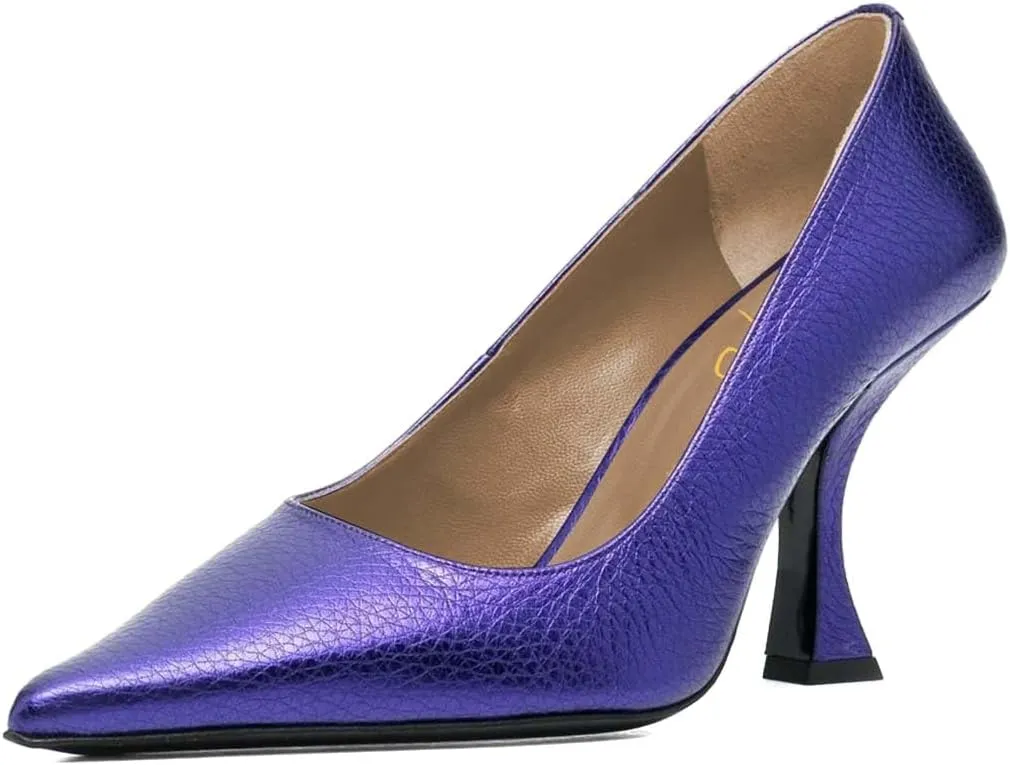 XYD Women Dress Classic Pumps Pointed Toe Mid High Flared Heels Slip On Office Lady Party Event Formal Shoes