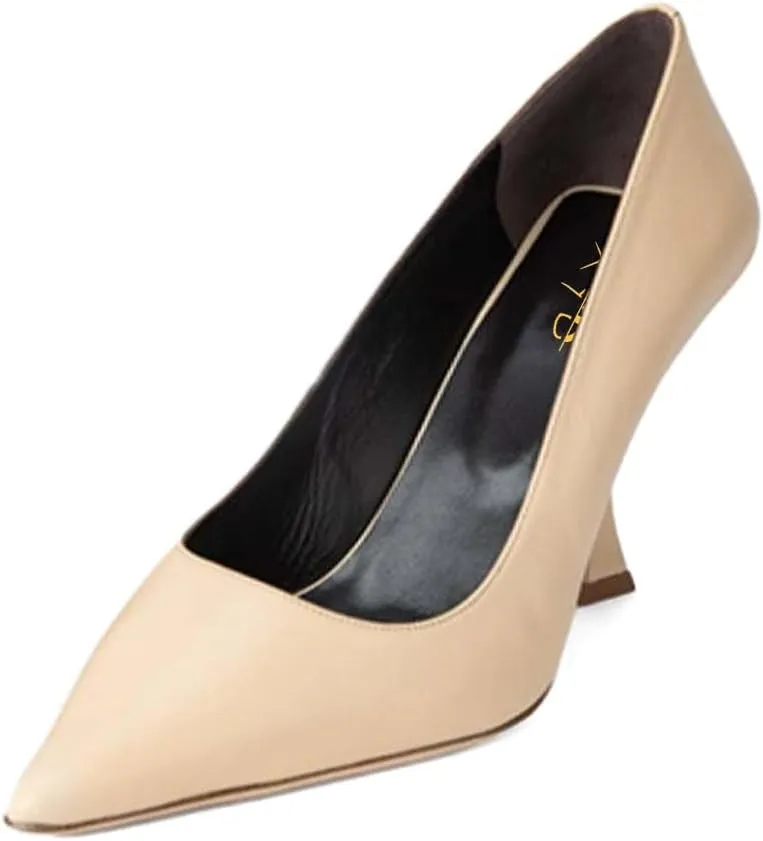 XYD Women Dress Classic Pumps Pointed Toe Mid High Flared Heels Slip On Office Lady Party Event Formal Shoes