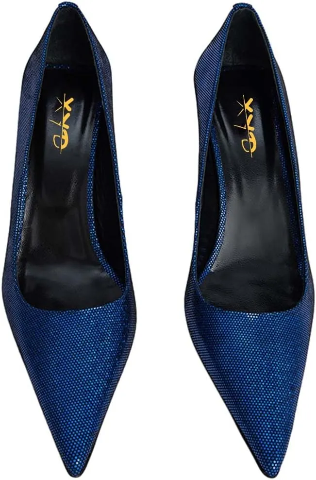 XYD Women Dress Classic Pumps Pointed Toe Mid High Flared Heels Slip On Office Lady Party Event Formal Shoes