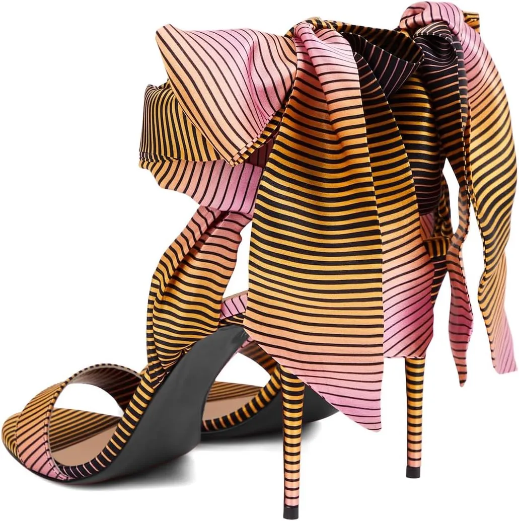 XYD Women Ribbon Strappy Sandals Open Toe Lace-up Ankle Strap Pumps High Heel Stilettos Sexy Evening Shoes