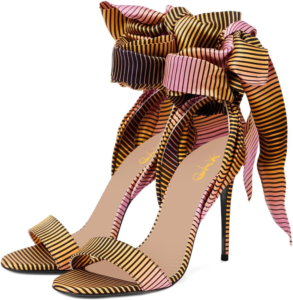 XYD Women Ribbon Strappy Sandals Open Toe Lace-up Ankle Strap Pumps High Heel Stilettos Sexy Evening Shoes