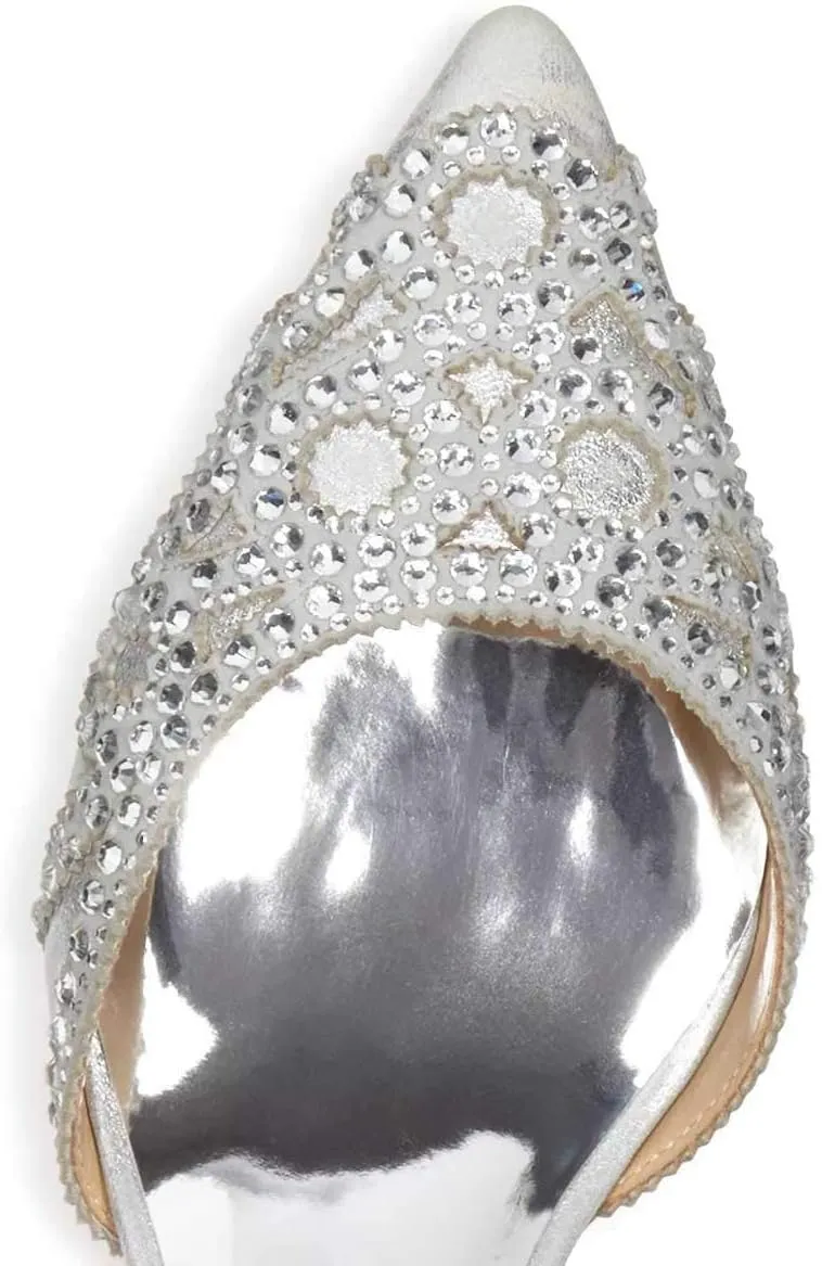 XYD Women's Pumps, Elegant Pointed Toe, D'Orsay Kitten Low Heels, Rhinestone Studs, Slip-On Satin Shoes for Wedding
