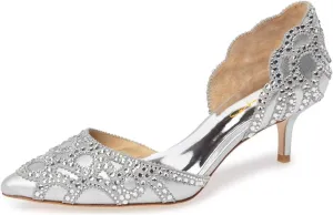XYD Women's Pumps, Elegant Pointed Toe, D'Orsay Kitten Low Heels, Rhinestone Studs, Slip-On Satin Shoes for Wedding