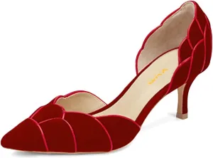 XYD Women's Pumps, Elegant Pointed Toe, D'Orsay Kitten Low Heels, Rhinestone Studs, Slip-On Satin Shoes for Wedding