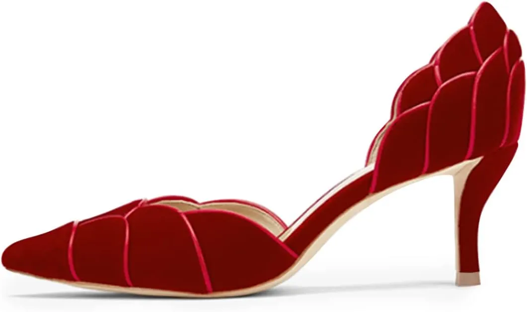 XYD Women's Pumps, Elegant Pointed Toe, D'Orsay Kitten Low Heels, Rhinestone Studs, Slip-On Satin Shoes for Wedding
