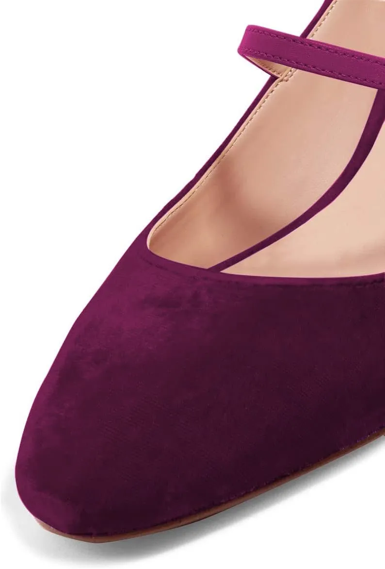 XYD Womens Retro Mary Jane Block Heel Pumps Velvet Ankle Strap Round Toe Dress Shoes