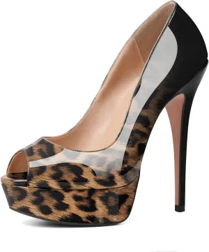 YODEKS Women's Peep Toe Pumps Platform High Heel Shoes Stiletto Party Dress Pump