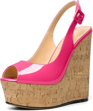 YODEKS Women's Platform Sandals Wedge Heel Peep Toe High Heeled Pumps Platform Wooden Heel Summer Wedge Heels Shoes