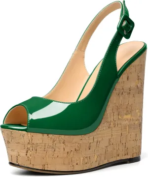 YODEKS Women's Platform Sandals Wedge Heel Peep Toe High Heeled Pumps Platform Wooden Heel Summer Wedge Heels Shoes