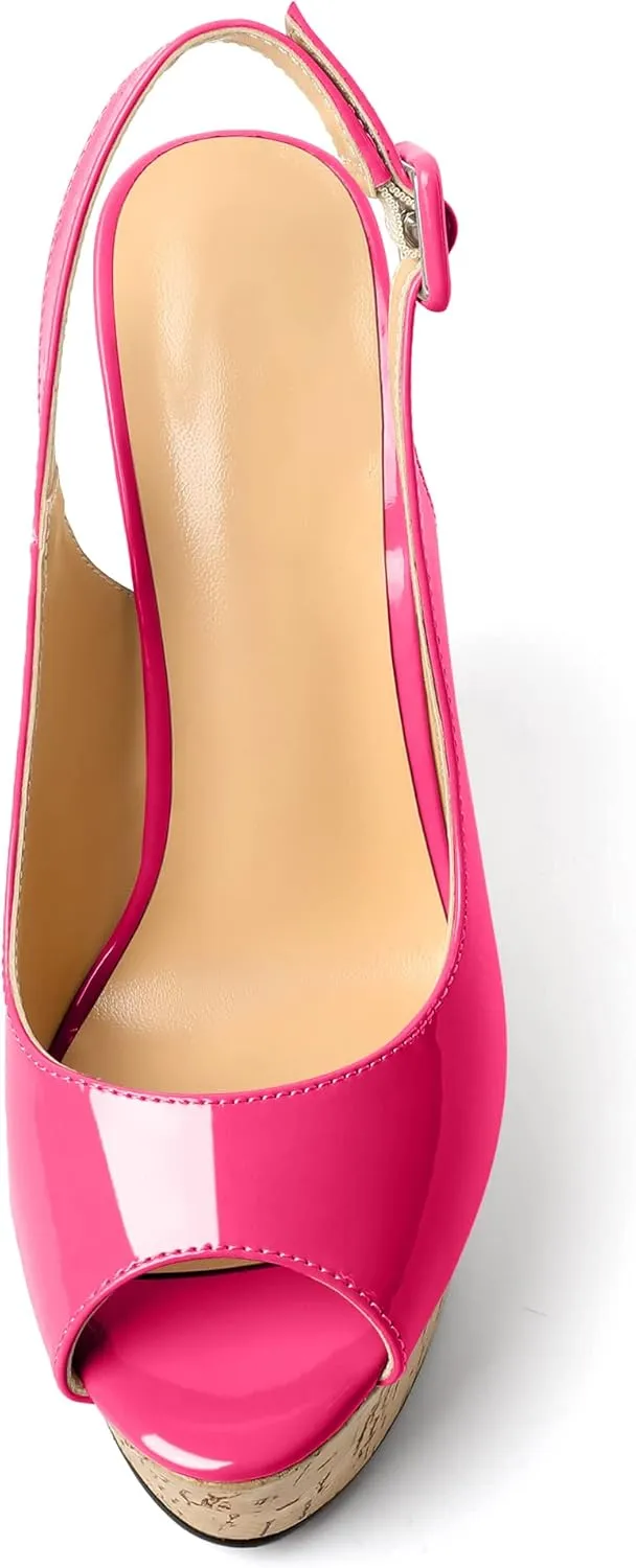 YODEKS Women's Platform Sandals Wedge Heel Peep Toe High Heeled Pumps Platform Wooden Heel Summer Wedge Heels Shoes