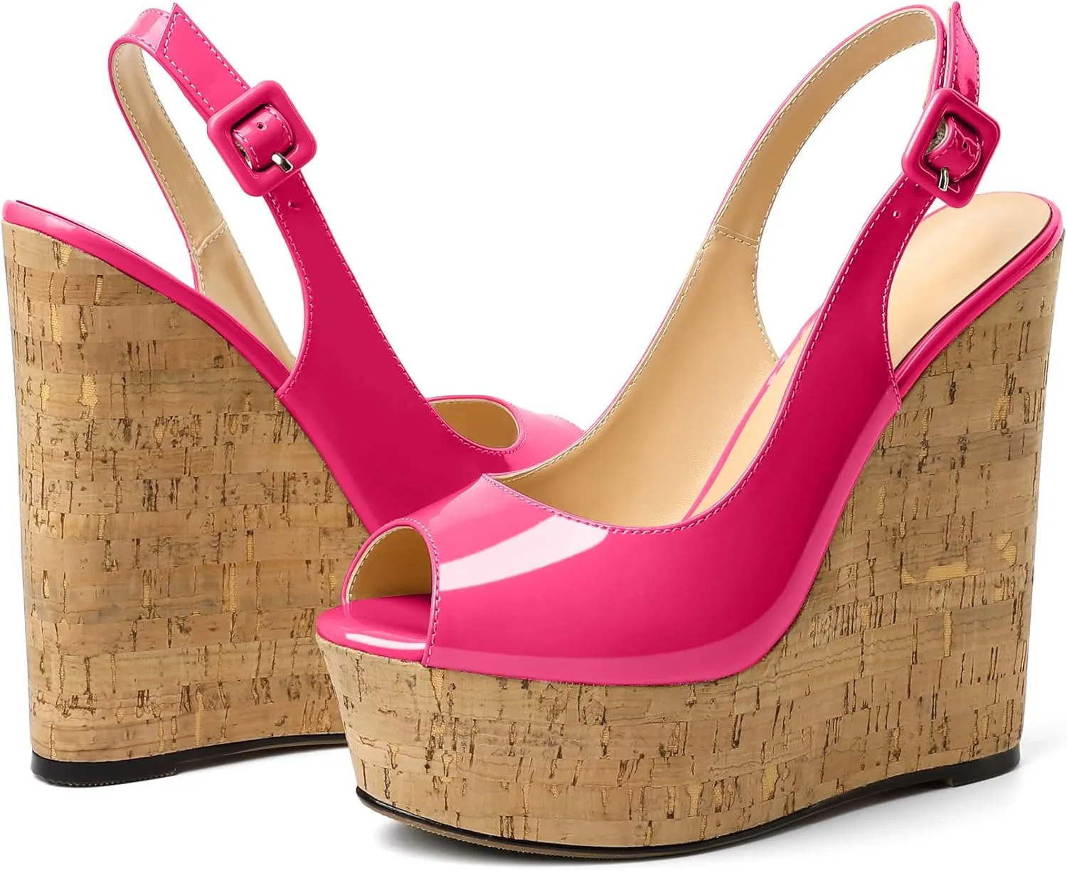YODEKS Women's Platform Sandals Wedge Heel Peep Toe High Heeled Pumps Platform Wooden Heel Summer Wedge Heels Shoes