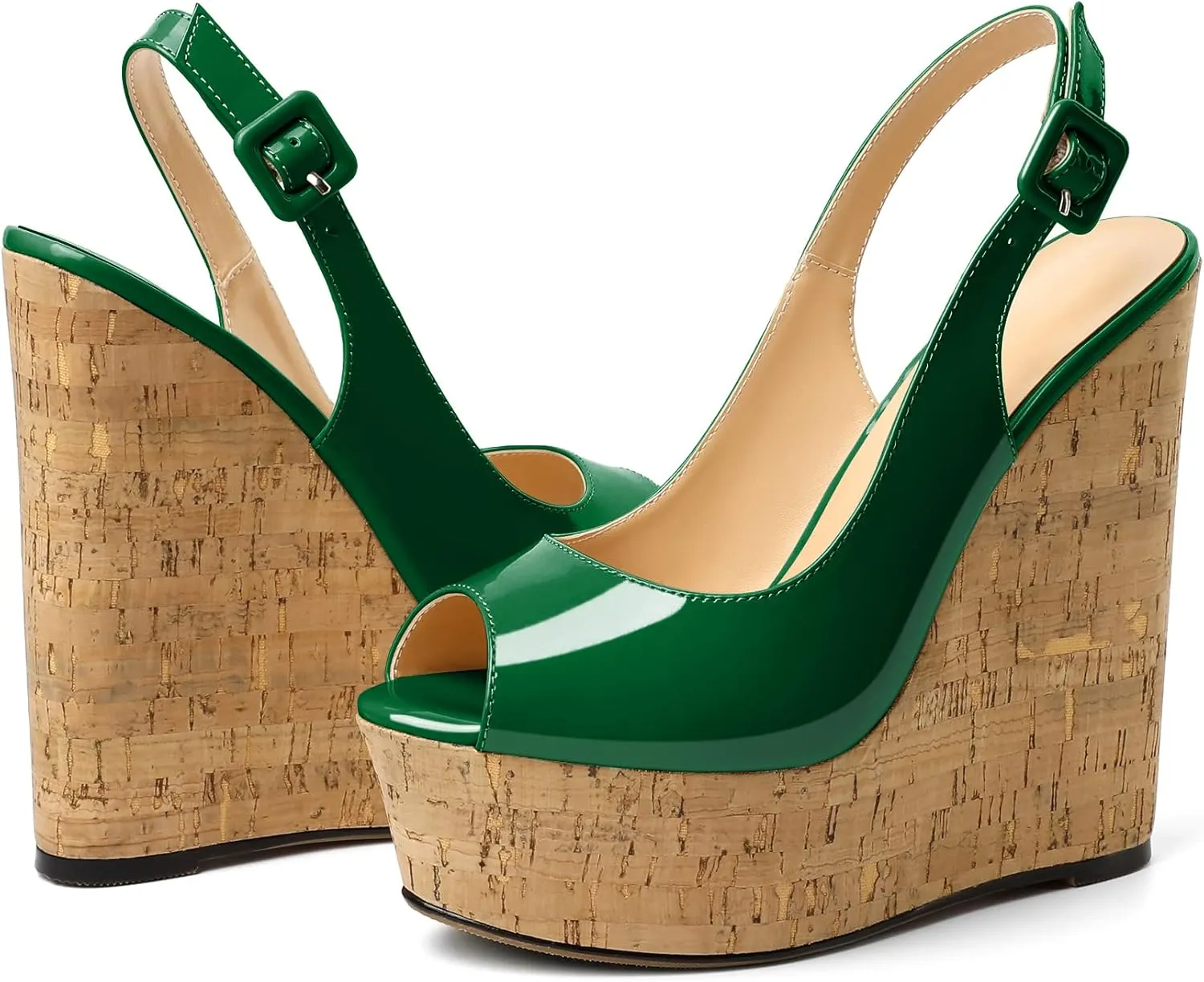 YODEKS Women's Platform Sandals Wedge Heel Peep Toe High Heeled Pumps Platform Wooden Heel Summer Wedge Heels Shoes