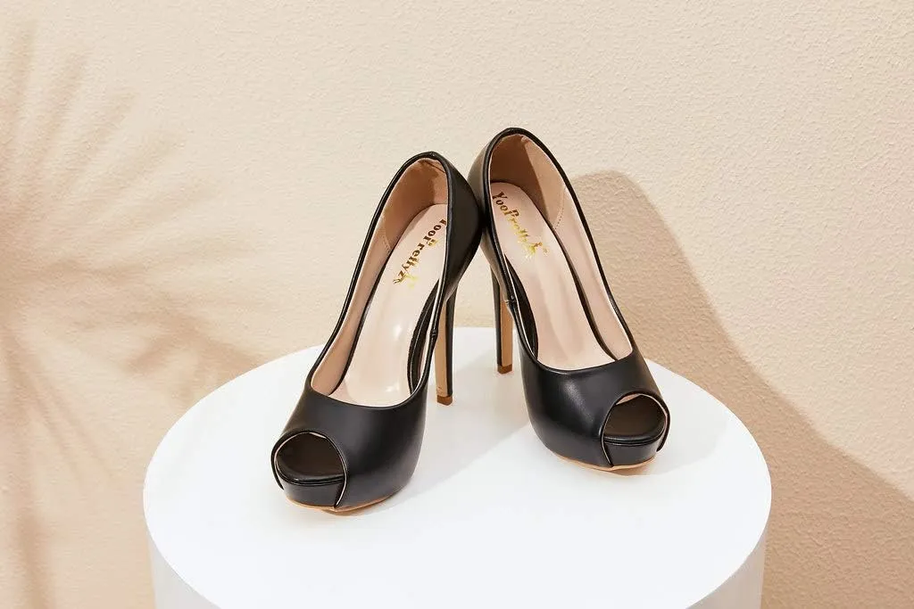 YooPrettyz Women Peep Toe High Heels Wedding Platform Shoes Party Dress Stiletto Pump