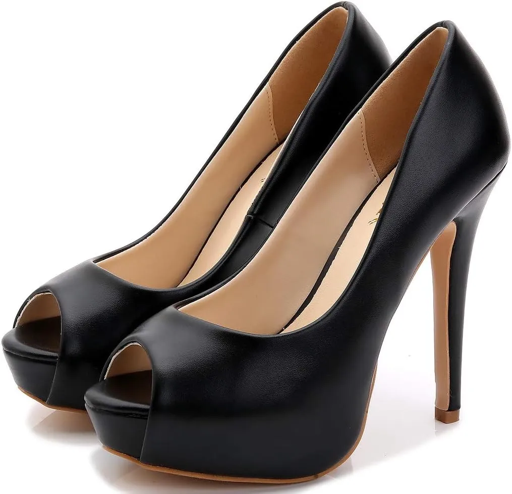 YooPrettyz Women Peep Toe High Heels Wedding Platform Shoes Party Dress Stiletto Pump