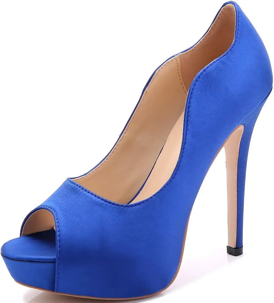 YooPrettyz Women Peep Toe Satin Shoe Wedding Stiletto Shoes Evening Pumps Bridal High Heels