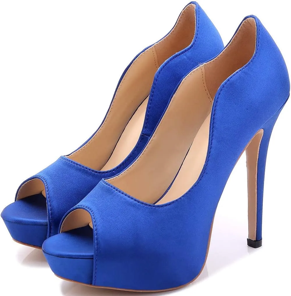 YooPrettyz Women Peep Toe Satin Shoe Wedding Stiletto Shoes Evening Pumps Bridal High Heels