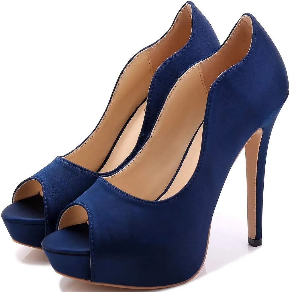 YooPrettyz Women Peep Toe Satin Shoe Wedding Stiletto Shoes Evening Pumps Bridal High Heels