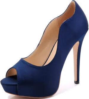 YooPrettyz Women Peep Toe Satin Shoe Wedding Stiletto Shoes Evening Pumps Bridal High Heels